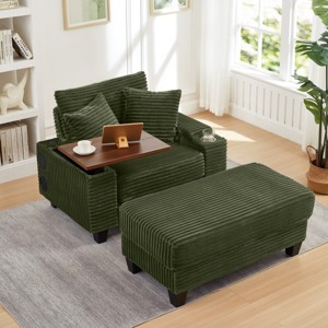 Single Corduroy Storage Sofa with Ottoman and Cup Holder, Storage Armrest Sofa with 180° Rotating Table for Living Room or Apartment-Koiai - 1 of 4