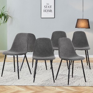 Lyngins Modern Armless Dining Chair Set of 4, Linen-Cotton Living Room Chair with Black Metal Legs, Ergonomic Kitchen Chair, Spoon Shaped Chair - 1 of 4