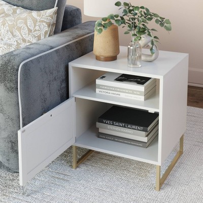 Mina White and Gold Rattan Nightstands Set of 2