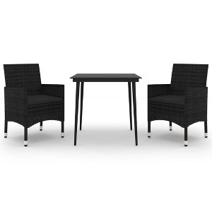 vidaXL Chic 3-Piece Patio Dining Set in Poly Rattan and Glass - Weather-Resistant Dining Furniture with Cushions for Outdoor Use - 1 of 4