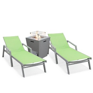 LeisureMod Marlin Patio Lounge Chairs with Arms and Fire Pit Side Table - Grey Trim, Set of 2 - 1 of 4