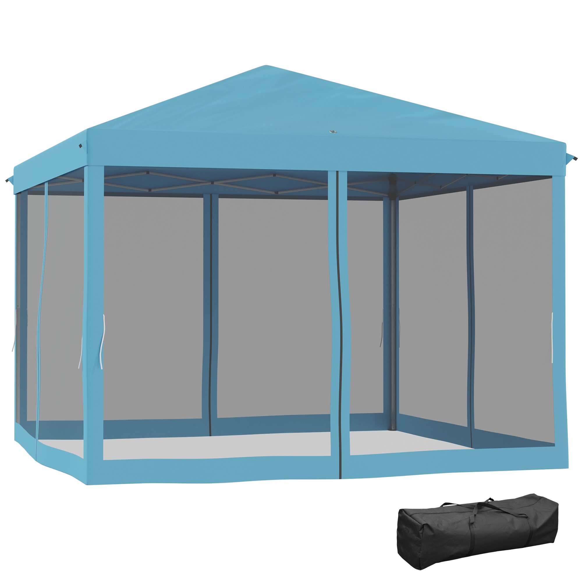 Outdoor 10' x 10' Patio Gazebo Outdoor Pop-Up Canopy with Sidewalls, Instant Setup, Mesh Walls for Party, Events, Backyard, Lawn, Light Blue