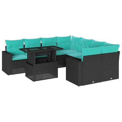 vidaXL Patio Sofa Set with Cushions and Table Outdoor 9 Piece Poly Rattan - Black without storage