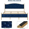 Full Bed Frame with Headboard, Velvet Upholstered, Heavy Duty Mattress Foundation, Wood Slats, No Box Spring, Easy Assembly, Gold and Blue - 3 of 4