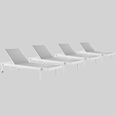 4pc Charleston Outdoor Patio Aluminum Chaise Lounge Chair White/Gray - Modwa