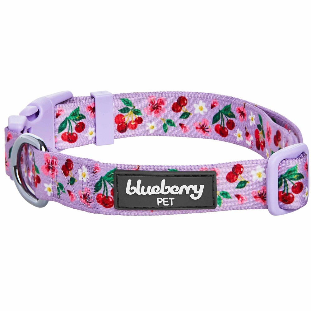 Blueberry Pet Cherry Garden Dog Collar with Dainty Flowers - S - Purple: Clip-In Clasp, All Ages, 10.5-14.5" Neck Size