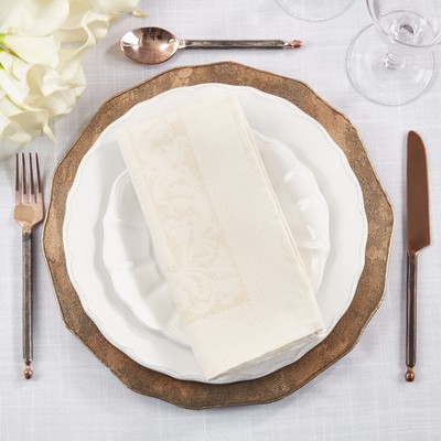 Elegant Off-White Jacquard Floral Table Napkin Set