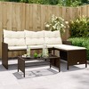 vidaXL L-Shaped Patio Sofa with Cushions and Coffee Table - Brown Poly Rattan Outdoor Lounge Set with Washable Covers for Garden, Terrace, Deck - 2 of 4
