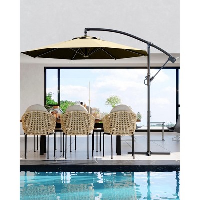 10FT Cantilever Patio Umbrella, Hanging Umbrella with Cross Base, Crank Lift & Tilt for Maximum Shade Coverage