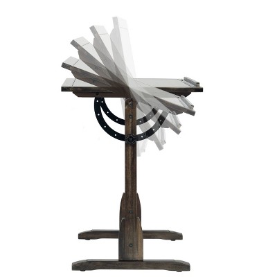 Turn-of-the-Century Distressed Black Solid Wood Adjustable Drafting Table