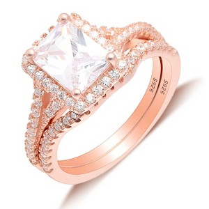 Nancy Wedding Ring Set for Women Rose Gold Sterling Silver Bridal Engagement Band Ginger Lyne Collection (7) - 1 of 4