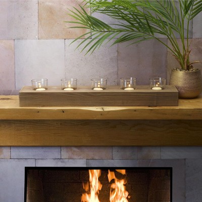 Rustic Natural Wood and Glass 23" Linear Candle Holder