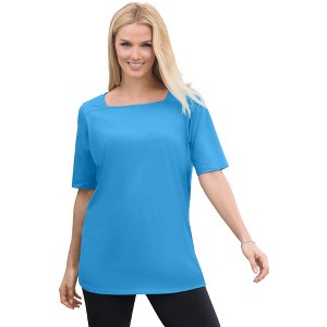 Woman Within Perfect Elbow-Sleeve Square-Neck Tee - 1 of 4