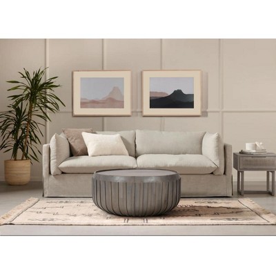 Royal Hampton Alisha 36 Inch Coffee Table, Handcrafted Drum Shape with Ribbed Edges, Mango Wood