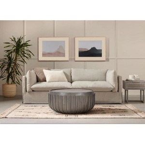 Royal Hampton Alisha 36 Inch Coffee Table, Handcrafted Drum Shape with Ribbed Edges, Mango Wood - 1 of 1