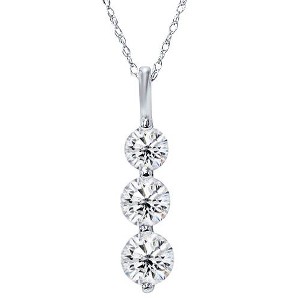 Pompeii3 3/4ct 3 Stone Diamond Pendant 14K White Gold - 1 of 2