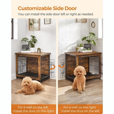 Rustic Brown Medium Dog Crate Table with Steel Frame