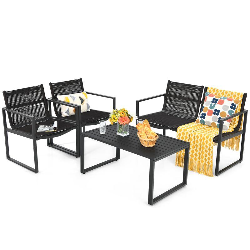 Tangkula 4 PCS Patio Furniture Sofa Set Loveseat Coffee Table for Backyard Balcony & Poolside, 2 of 9