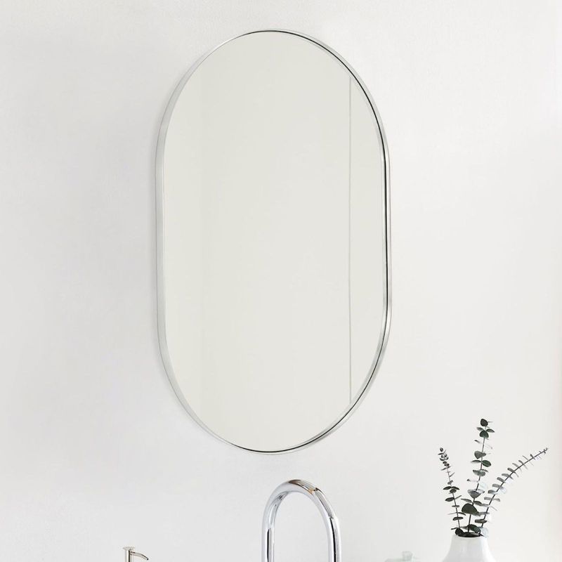 Serio 20"x 30" Modern Oval/Pill Shaped Wall Mount Mirror,Horizontal/Vertical Hanging Aluminum Alloy Frame Mirror-The Pop Home, 1 of 8