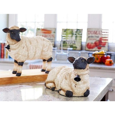 Rustic Sheep Figurine with Bell Accent (Set of 2)