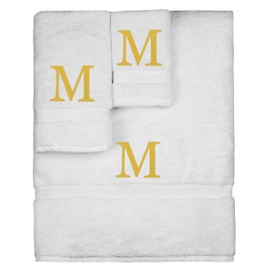 BC BARE COTTON Monogrammed Towel Set, Personalized Gift, Set of 3 - White - Gold Block - 1 of 4