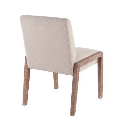 Set of 2 Beige Upholstered Dining Chairs with White Washed Wood Frame