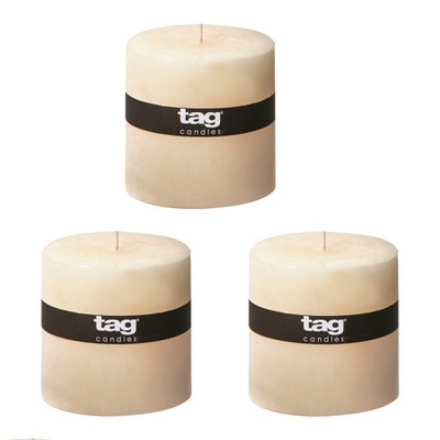 tagltd Chapel 4X4 Ivory Pillar Paraffin Decorative Wax Candle Unscented Drip-Free Long Burning 75 Hours For Home Decor Wedding Parties Set of 3