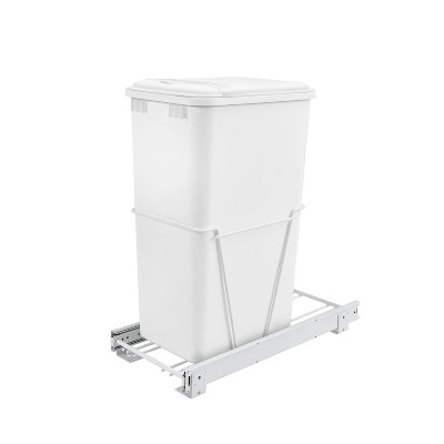  Rev-A-Shelf RV-12PB-50 S 50 Quart Pull-Out Sliding Waste Bin Container Garbage Trash Can for Kitchens with Lid, Slides, and Simple Installation, White 