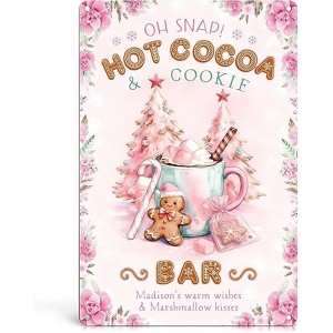 Lomsoe Pink Gingerbread Christmas Hot Cocoa Bar Sign - Vintage Pastel Christmas Wall Decor for Kitchen, Cafe, Bar, House - 12x8 Inch Aluminum - 1 of 1