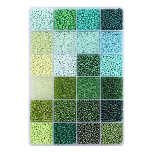 John Bead 300g Assorted Glass Seed Beads 8/0, 24 Colors Green Palette Round Bead for DIY Crafts Jewelry Making Bead Box - 1 of 4