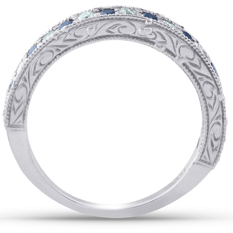 Pompeii3 1/2Ct Blue Sapphire & Diamond Wedding Ring Anniversary Stackable Band White Gold, 3 of 6