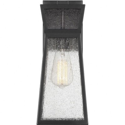 Matte Black Outdoor Lantern with Clear Seeded Glass Shade