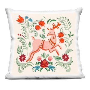 Stupell Industries Pink & Green Floral Reindeer Indoor Decorative Throw Pillow, 18 x 18 - 1 of 3