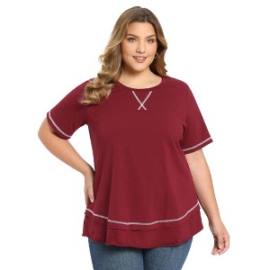 Women's Plus Size Knit Loose Crew Neck Short Sleeve Summer Casual T-Shirts - GRACE & GRANDEUR - 1 of 4