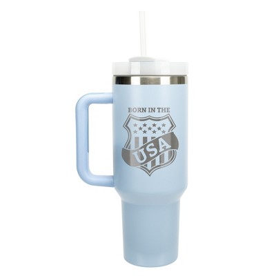 100 North Born In The USA American Flag Shield Wrap-Around 40 Oz. Stainless Steel Water Bottle Coffee Mug, Spill & Leak Resistant, Travel Tumbler with