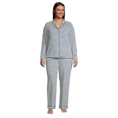 Lands' End Women's Tall Knit Pajama Set Long Sleeve T-shirt And
