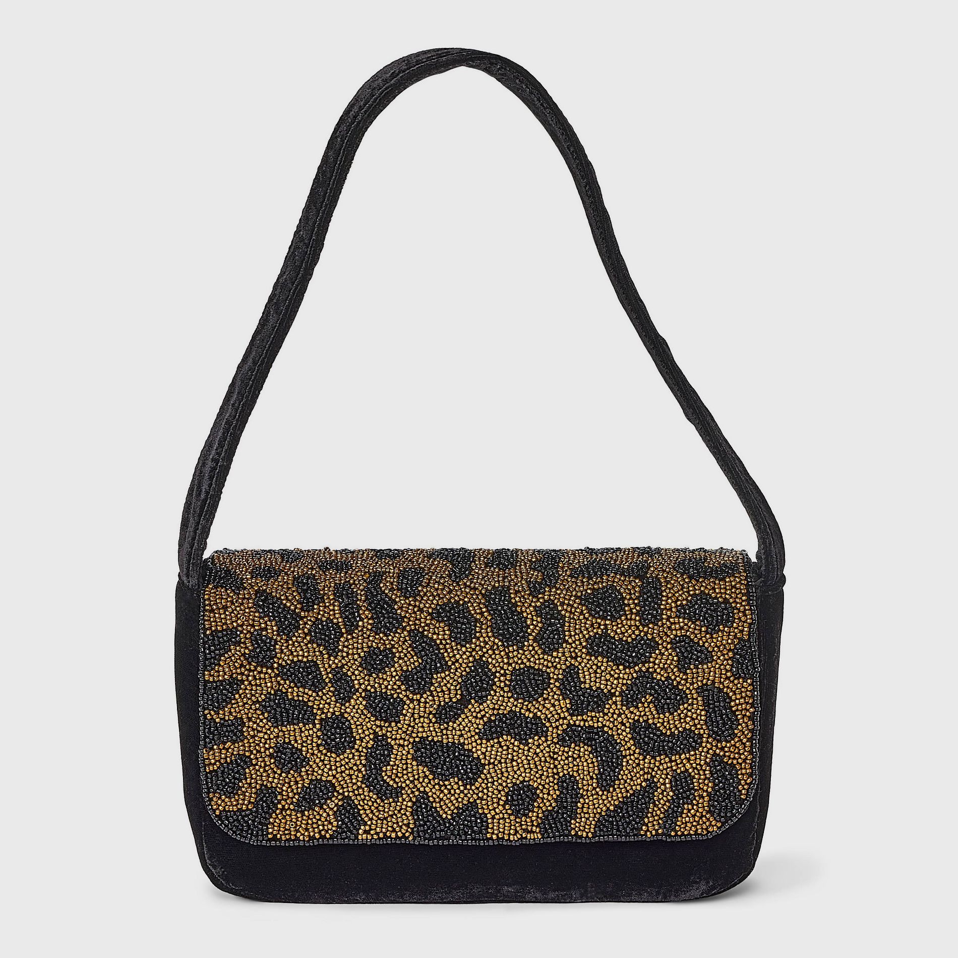 Embellished Leopard Print Flap Shoulder Bag - A New Day™ Black/Brown
