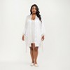 Anna-Kaci Lounge Women's PLus Size Satin Robe and Slip Set with Soft Lace Trim on Sleeves and Delicate Sheen - 2 of 4
