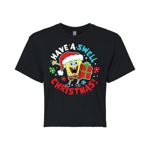 Women's - SpongeBob SquarePants - Have A Swell Christmas Cropped Graphic T-Shirt - 1 of 4