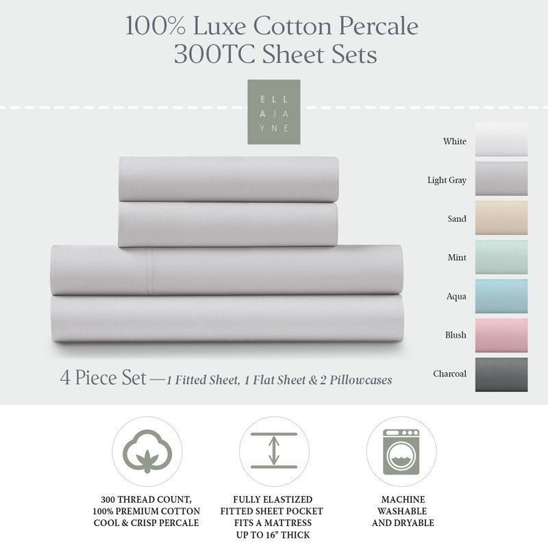 Ella Jayne 100% Cotton Percale Cool and Crisp Deep Pocket Sheet Set, 2 of 7