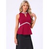 INSPIRE CHIC Women's Halter Tops Beaded Mock Neck Keyhole Sleeveless Cocktail Peplum Blouse - 2 of 4