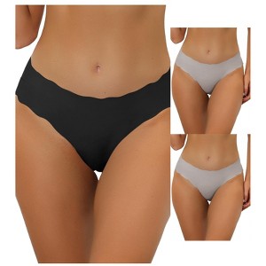 Allegra K Women's Unlined No-Show Stretch Laser Cut Solid Invisible Briefs 3 Packs - 1 of 4