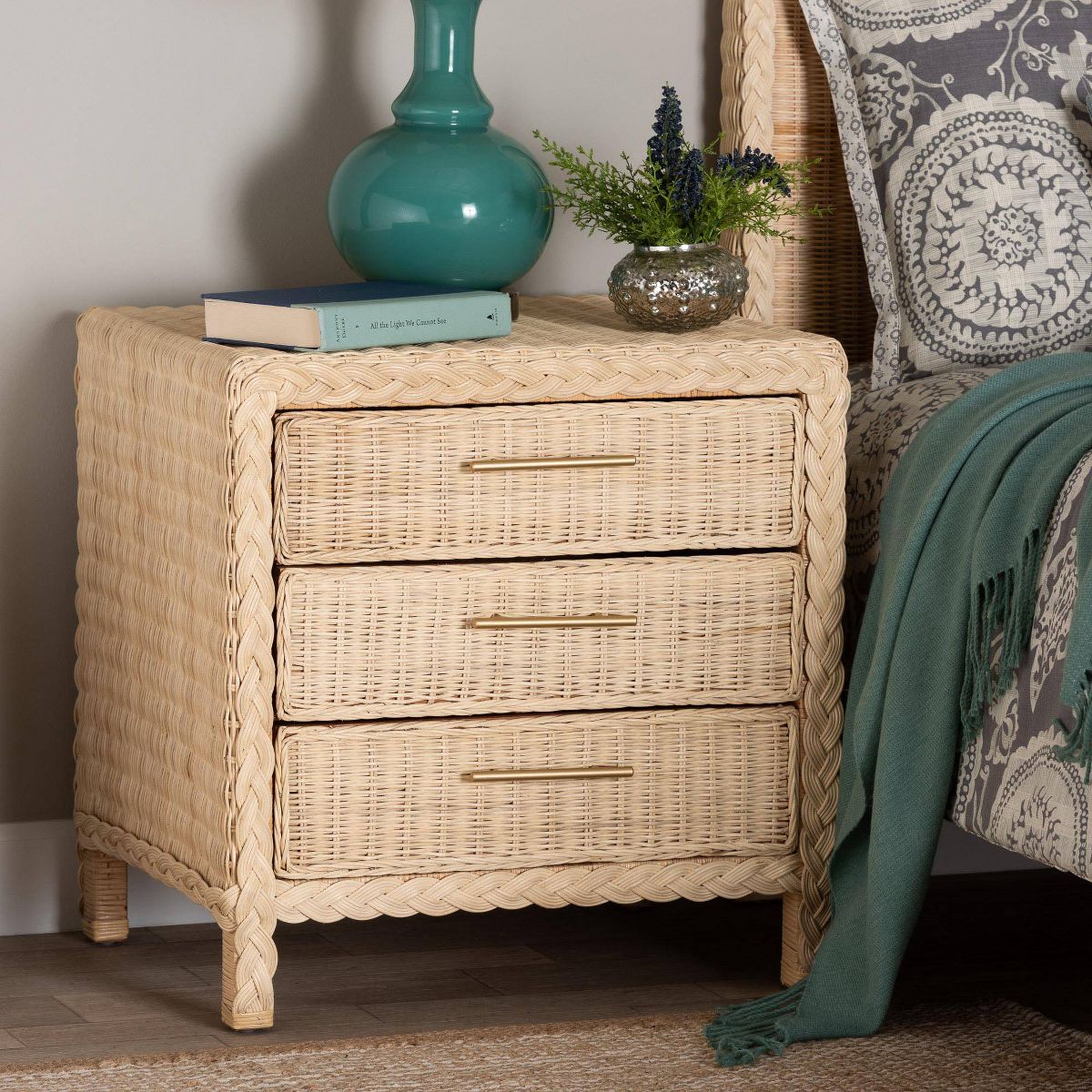 bali & pari Lanica Rattan 3 Drawer Nightstand Pale Brown - thumbnail 3