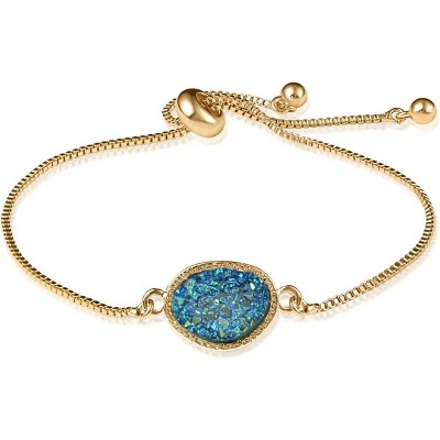 Humble Chic NY Simulated Druzy Chain Bracelet for Women - Boho Stackable Adjustable Bolo Slider Bracelet