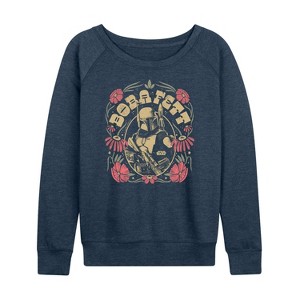 Women's - Star Wars - Boba Fett Boho Flowers Lightweight French Terry Wide Neck Long Sleeve Shirt - 1 of 4