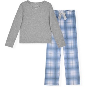 Sleep On It Girls 2-Piece Woven Flannel Plaid Pajama Sets - 1 of 4