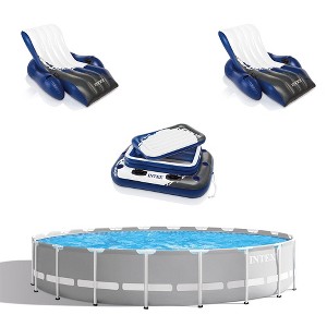 Intex 20ft x 52in Outdoor Prism Frame Above Ground Swimming Pool Set with Cartridge Filter Pump, 2 Lounger Float Chairs and Inflatable Cooler with Lid - 1 of 4