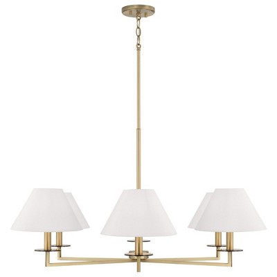 Aged Brass 6-Light Chandelier with White Fabric Shades