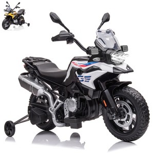 12V Electric Kids Motorcycle with Training Wheels - Battery Powered Ride-on Bike with Music&Realistic Design for Kids 3-8 Years, All-Terrain Ride-on - 1 of 4