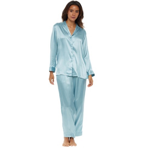 Adr Women's Satin Pajamas Set With Pockets Dusty Blue Large : Target